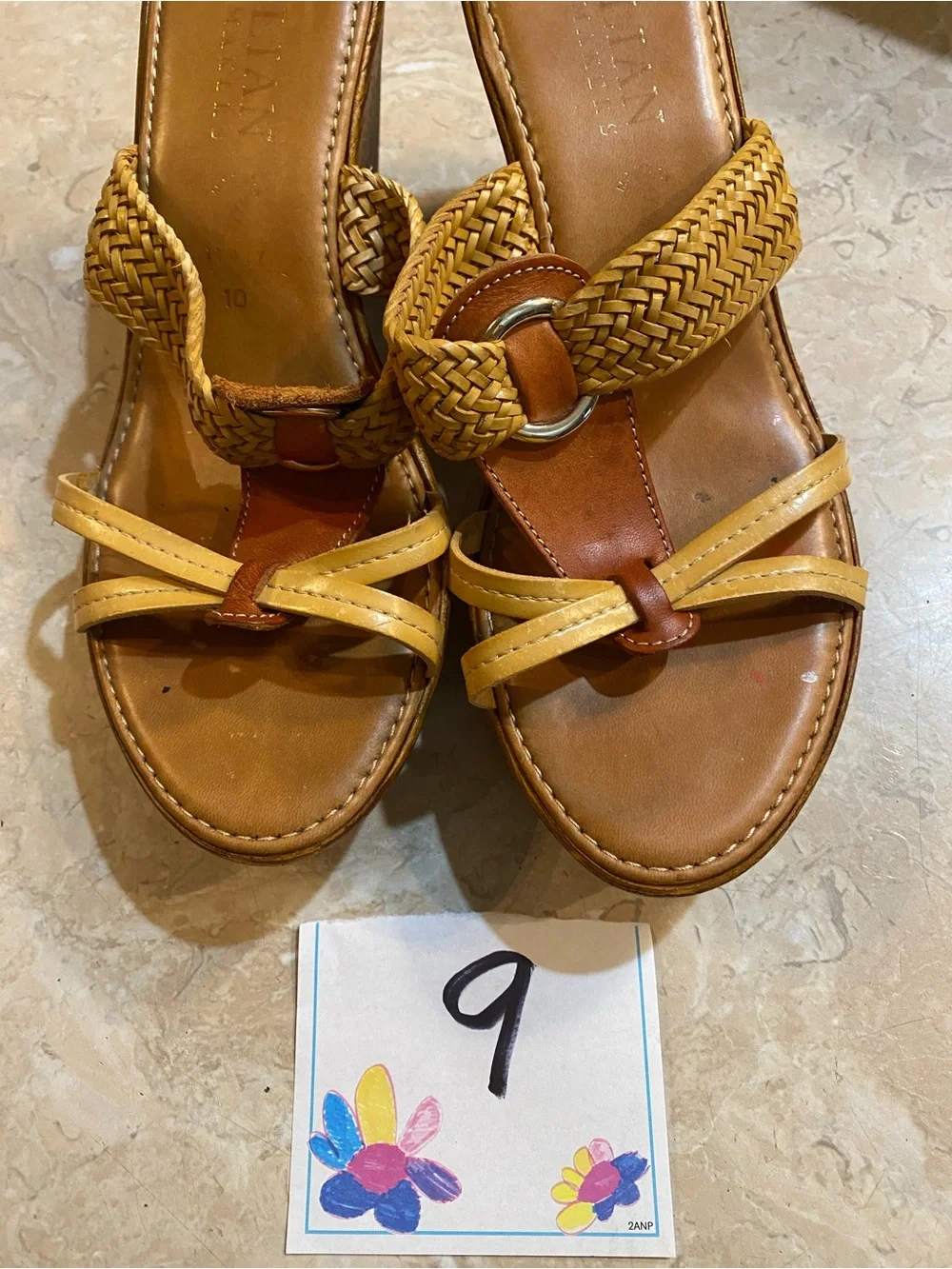 Italina Yellow Tan Braided Slide Sandals